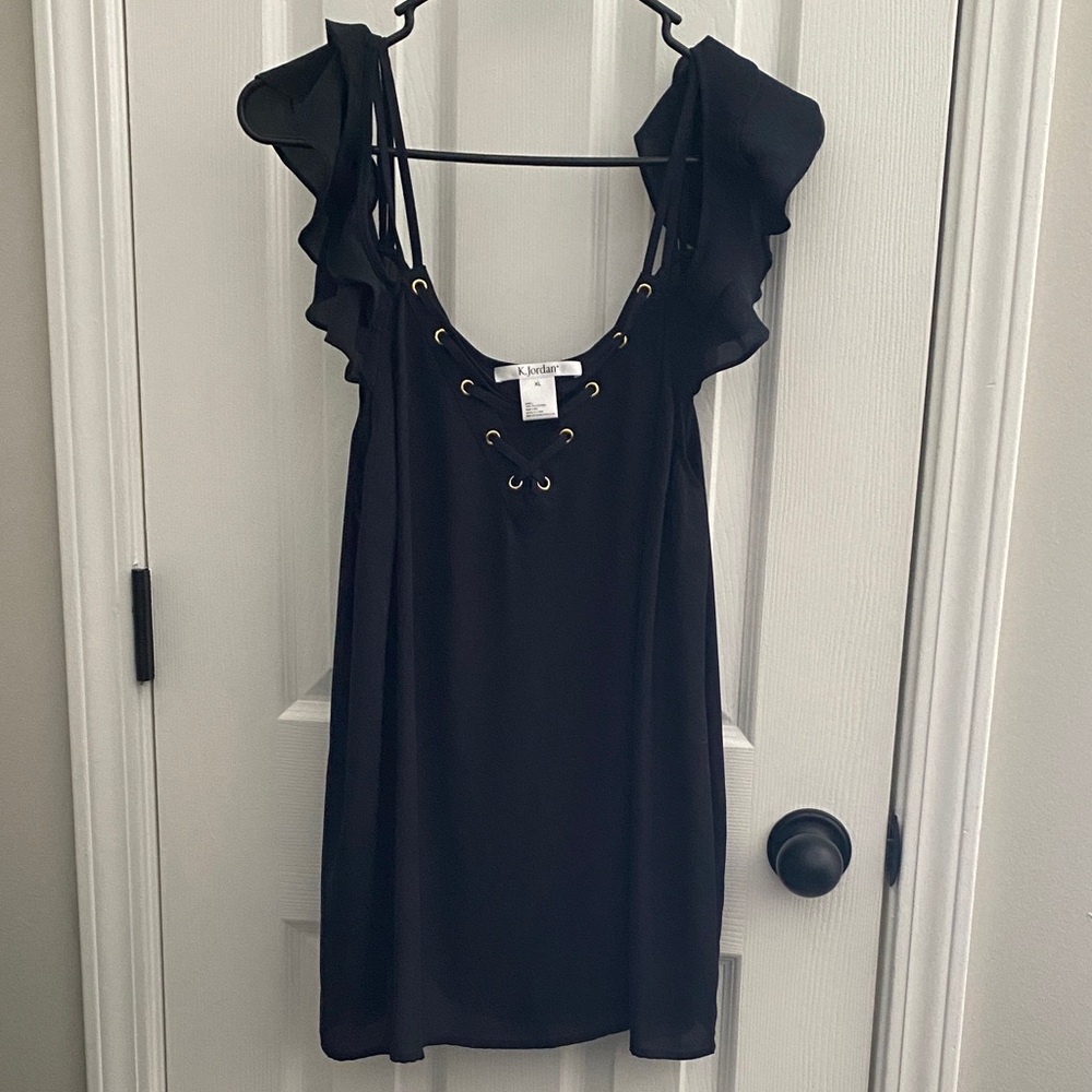 Black K. Jordan Ruffled cold shoulder blouse